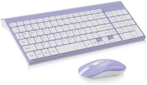 cimetech Wireless Keyboard and Mouse Combo - Purple White | Compact quite scissor-switch keyboard with optical mouse, includes USB-A Nano Receiver, for Computer,Mac,Laptop,PC,Windows