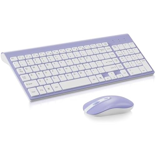 cimetech Wireless Keyboard and Mouse Combo - Purple White