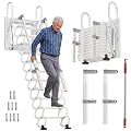 HESMAX 12 Steps Attic Stairs, Wall Mounted Attic Ladder Pull Down System, Heavy Duty Folding Loft Stairs with Handrails,Compact Telescopic Staircase for Attic Closet & Household Regular Storage Use