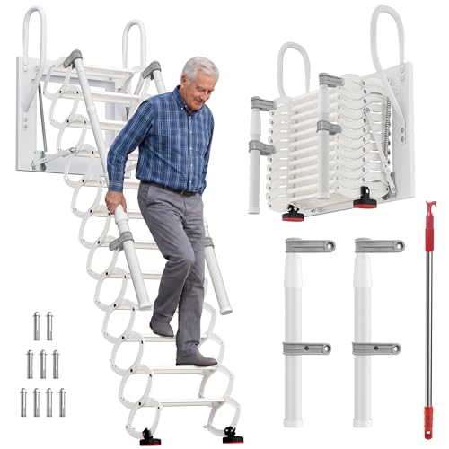 12-Step Attic Stairs Pull Down, Wall Mounted Attic Ladder wi