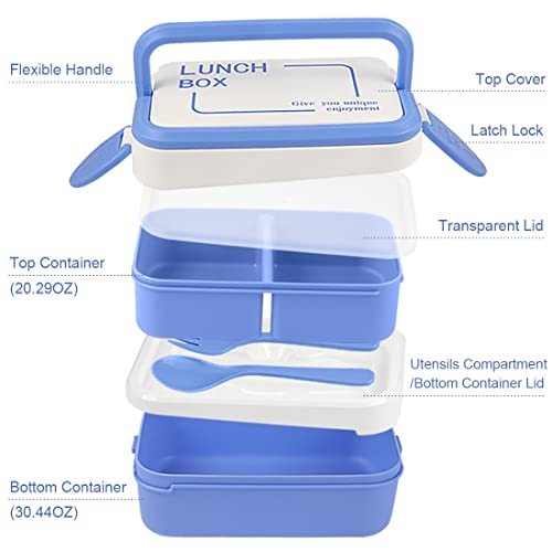 Bentomoment Bento Box For Adult, 50-Oz Stackable Bento Lunch Box With 3 Compartment, Leak-Proof Lunch Containers For Adults Microwave Safe, Bpa Free, Blue Bento Box With Handle #TOP5