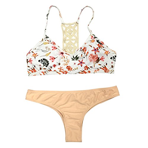 CUPSHE Fashion Women's Fresh Floral Crochet Splicing Padding Bikini Bathing Suit