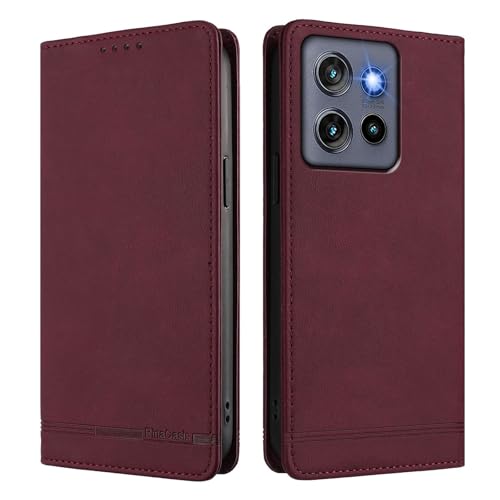 HAOYE Funda Cartera de Cuero Premium para Huawei Honor 70 5G – Flip Carcasa Magnética con Protección RFID, Soporte Plegable & Bumper Anti-Golpes - Rojo Vino