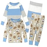 HonestBaby 4 Piece Pajamas Sleepwear Pjs 100% Organic Cotton for Infant Baby and Toddler Boys, Girls, Unisex, Milk N Cookies, 6Y