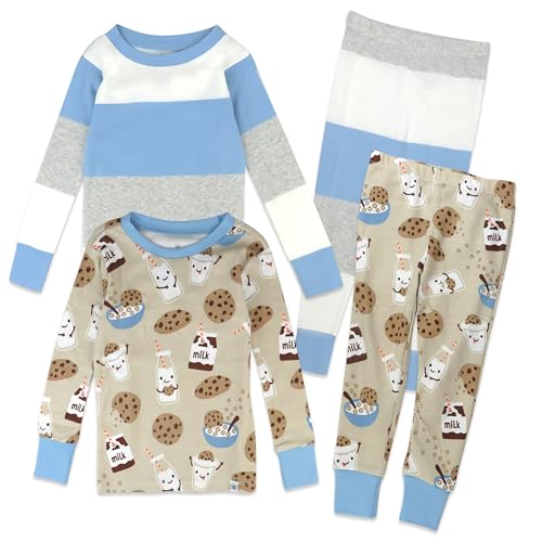 HonestBaby 4 Piece Pajamas Sleepwear Pjs 100% Organic Cotton for Infant Baby and Toddler Boys, Girls, Unisex