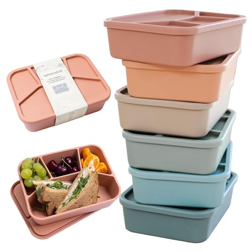 Spoondrift 100% Food Grade Eco-Friendly Leak-Proof Silicone Bento Box Lunchbox, Microwave Safe | For Child And Adult, 4 Compartment, Choose from 6 Colors, Includes 1 Box (Terracotta)