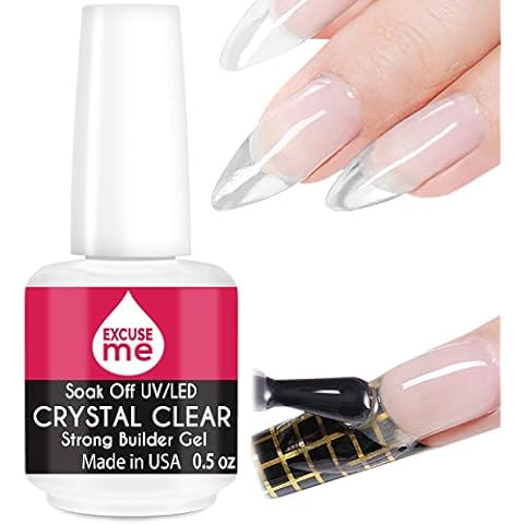 EXCUSE ME Soak Off LED/UV Strong Builder Gel Crystal Clear for Sculpting Nail Extension, Strengthening Natural Nails and Repair Cracked Nails 0.5 oz (1 Piece) Cover