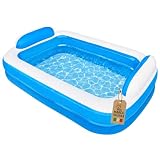 Akitaink Piscina Gonfiabile Rettangolare 200x150x50 cm con Cuscini Integrati, in Vinile Resistente PVC, Azzurro e Bianco, per Bambini dai 3 Anni, da Giardino