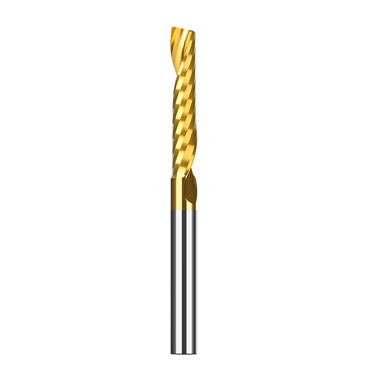 3.175/4/5/6/8mm Shank Milling Cutter Single Flute CNC Router Bit UP Cut Spiral Carbide End Mill for MDF Engraving Bit (Color : TiN Coated, Size : 8x8x20x55)