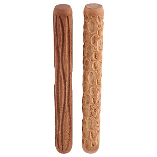 Hausdec 2Pcs Clay Modeling Pattern Rollers, Cobblestone Wood Grain Pattern Clay Rolling Pin Textured Hand Roller Pottery Tools