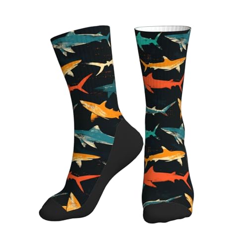 Anceky Chaussettes colorées à imprimé requin pour femmes et hommes, chaussettes fantaisie amusantes et uniques pour femmes et hommes