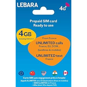 Lebara SIM – onbeperkte oproepen en sms Frankrijk + onbeperkte oproepen in 43 landen + 10 GB – direct klaar voor gebruik