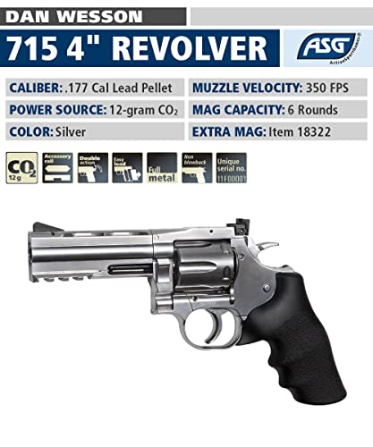 Asg Dan Wesson 715 Pellet Gun Revolver Airsoft Gun .177 Caliber Air Pistol, 4" #TOP1