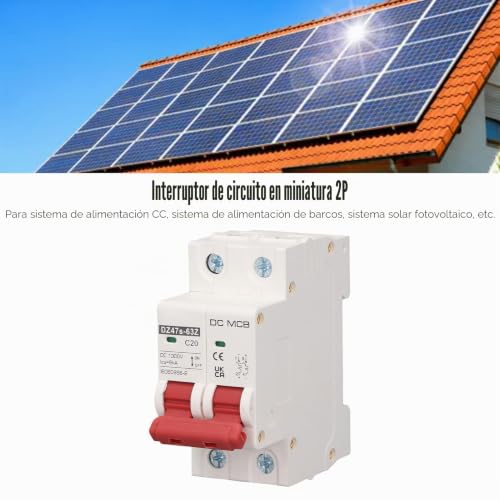 Miniatura 2 de Dz47s-63z-2p, 1000 V 20 A, Interruptor De Cc Solar Con Carril Din, Disyuntor En Miniatura, 2p, Capacidad De Frenado 6000 A, 20 A, Carcasa Pa66, Interruptor De Potencia Fotovoltaica Cc1000 V