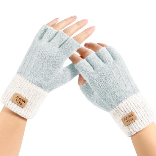 LUOFMISS Fingerless Gloves for Women - Winter Knitted Half Finger Gloves for Typing Driving...
