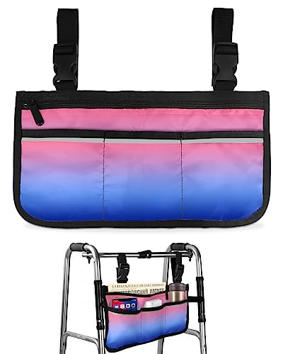Pink and Blue Ombre Wheelchair Side Bag Walker Bag, Gradient Colorful Wheelchair Accessories Armrest Pouch, Organizer Storage Bag for Walkers, Rollators, Scooters, 7.3''x13''