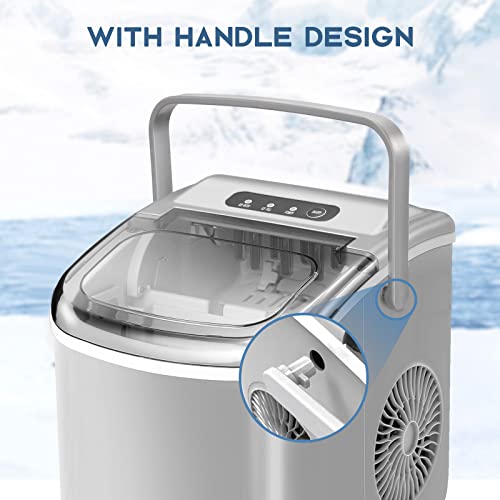 Countertop Ice Maker, Portable Ice Maker Machine With Handle, 9 Bullet-Shaped Ice Cubes Ready In 6 Mins, 26Lbs/24H, Self-Cleaning Function With Ice Scoop And Basket For Home/Kitchen/Party (Grey) #TOP5