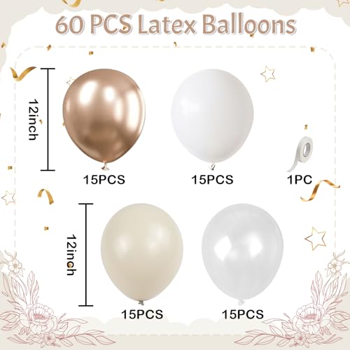 Image of Champagne Gold White Balloons, 60PCS Neutral Boho Bride To Be Party Balloon