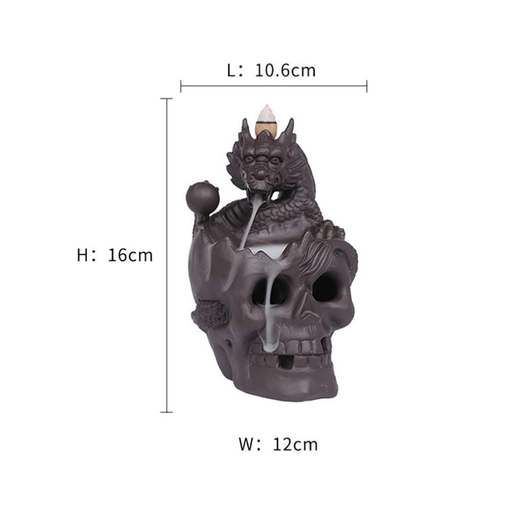 Stainporzellan Totenkopf mit LED Rückfluss Räuchergefäß | Rauchbrunnen Wasserfall, Meditation und Dekoration, Japanische Räucherstäbchen Halter, Sanftes Licht