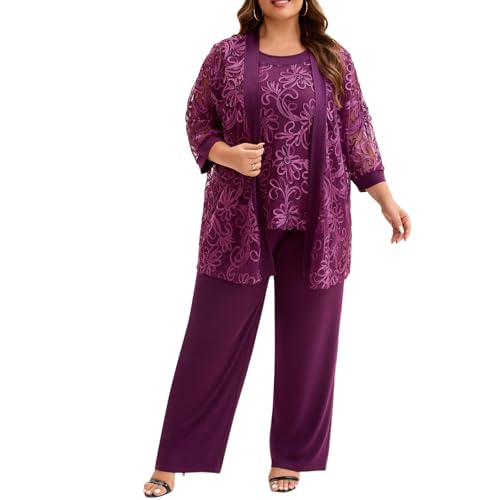 Go Mai Plus Size 3 Piece Floral Embroidered Pantsuit Set Women Mother of Bride Wedding Guest Formal Evening Cocktail Party Attire by Go Mai - Image 2