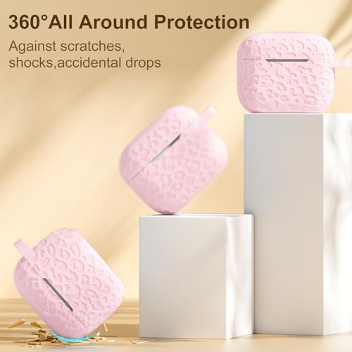 DGege Leopard Engraved Compatible with AirPods 4 Case Cover 2024,Soft Silicone Protective Case for Apple AirPods 4th Generation Case for Women,Cute AirPod 4 Case Accessories with Keychain (Lightpink) by DGege - Image 5