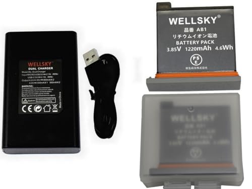 WELLSKY DJI OSAP01 Osmo Action Part 1 �݊��o�b�e���[ AB1 2�� + [ �f���A�� ] USB Type-C �݊��[�d�� �o�b�e���[�`���[�W���[ 1�� [3�Z�b�g] �����i�Ɠ����悤�g�p�\ �[�q�ی�J�o�[�t��