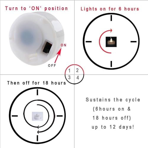 eLander LED Tee Lichter flammenlose Kerzen mit Timer, Automatikmodus: 6 Stunden an und 18 Stunden aus, 3.2x3.6 cm, [12 Stück, Warm-weiß] – Ansicht 4