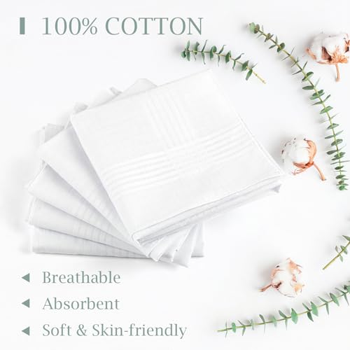 image for PEASUG 12 Pack Handkerchiefs for Men, 100% Soft Cotton White Hankies, 