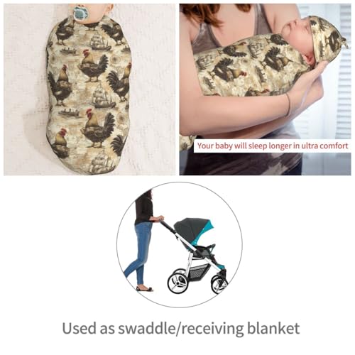 Image of Chickens in Pirate Attire Newborn Swaddle Blankets Hat Sets Soft Baby Receiving Blanket Swaddle Sack for Baby Shower Infant Boy Girl Gift