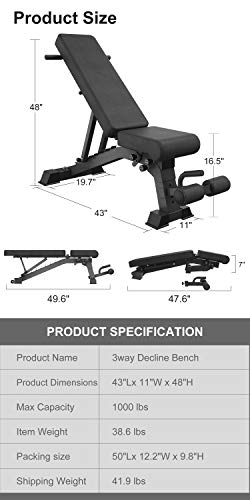 YouTen Adjustable 9 Positions Incline Decline Sit Up Bench Improved Cushion for Exercise, Handles for Dragon Flag, Rated Full Body Workout Foldable Bench for Dragon Flag (Black)