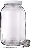 1 Gallon Mason Jar - Glass Kombucha Jar with Stainless Steel Tea Infuser - Home Brewing and Fermenting Kit with Cheesecloth Filter, Rubber Band and Plastic Lid - By Kitchentoolz