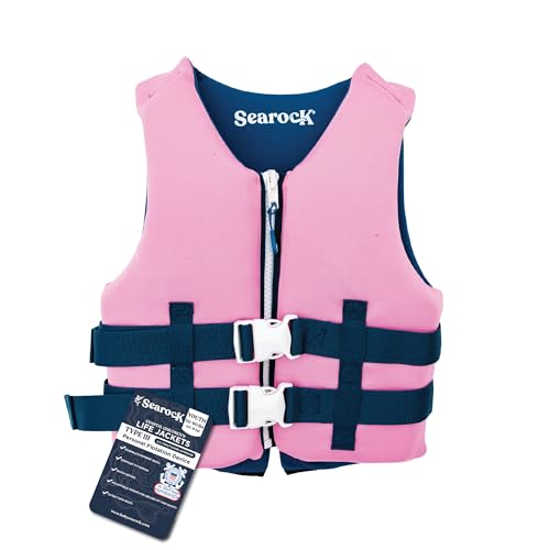 SearocK Childrens Life Jacket US Coast Guard Approved Infant & Youth Life Vest for Boating Fishing & Water Sports Kids & Toddler PFD with Secure Buckles (Pamlico Pink Youth (50-80 lbs))