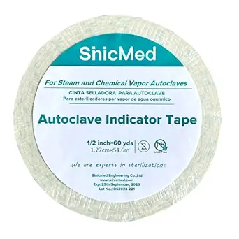 Autoclave Indicator Tapes for Steam Sterilization (1/2'' x60yards) with Plastic Core Dental Lab Tattoo(1)