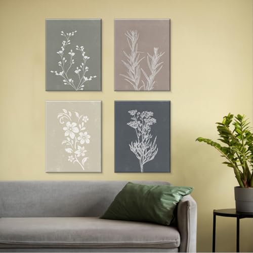 Set of 4 Vintage Boho Botanical Wall Art Print Minimalist Canvas Painting Artwork Aesthetic Wall Decor for Home Farmhouse Living Room Bedroom 8x10 Framed — view 3