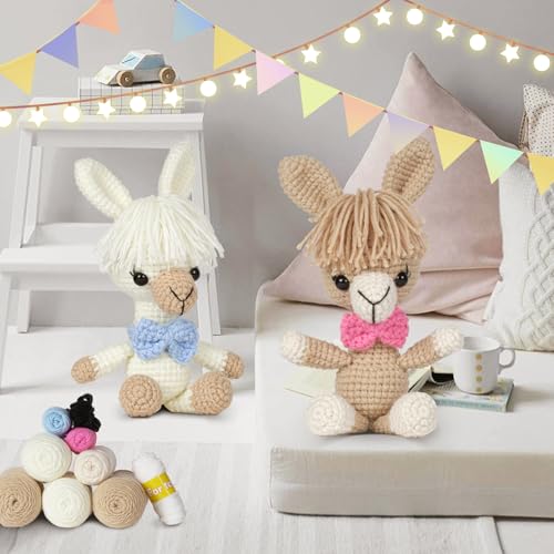 Image of MOREJMTT Crochet kit for Beginners,Knitting kit,Equipped with Step-by-Step Video tutorials, Adult Junior Crochet Kits,Crochet Animals kit(2pack Alpaca)