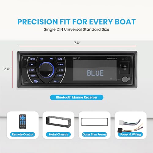 Pyle Bluetooth Marine Receiver Stereo - 12v Single DIN Style Boat In dash Radio Receiver System with Digital LCD, RCA, MP3, USB, SD, AM FM Radio - Remote Control, Wiring Harness - PLRMR27BTB (Black) by Pyle - Image 5