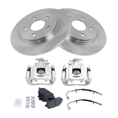 Image of TRQ Rear Brake Pad and Rotor Set Semi Metallic Calipers Compatible with 2011-2012 Chrysler Town and Country Grand Caravan Volkswagen Routan 2012 Ram Cargo Van