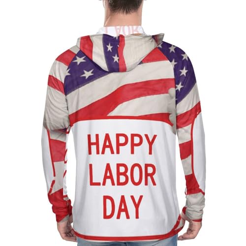 Men's Sun Shirts UPF 50+ Rash Guard Long Sleeve Sun Protection Hoodie Happy Labor Day Lightweight Shirt M White3