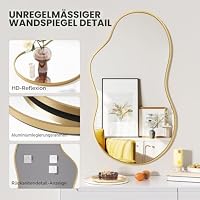 Hasipu Unregelmäßiger Wandspiegel Asymmetrischer Spiegel, 50 x 90 cm Dekorativer Spiegel für Schlafzimmer Badezimmer Wohnzimmer Eingangsbereich, Moderne Wanddekoration, Gold Rahmen – Ansicht 2