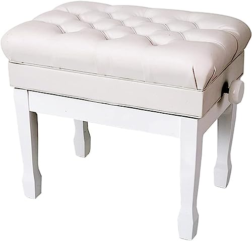 XAoSCd Taburete De Piano para Banquetes Familiares, Taburete De Tocador, Banco De Piano Ajustable con Asiento De Cuero Genuino, Taburete De Piano Blanco Moderno con Almacenamient,White