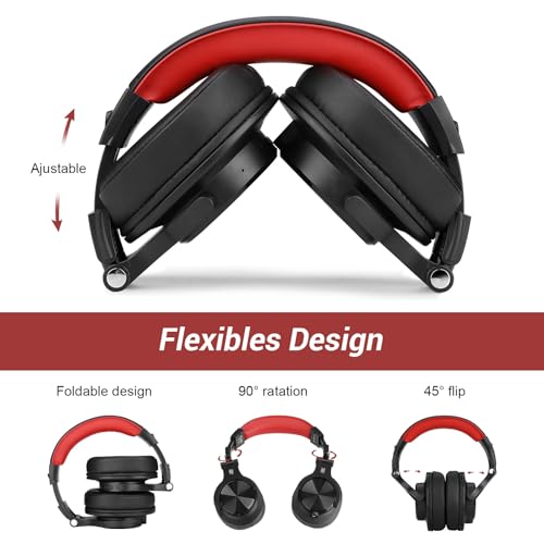OneOdio A70 Bluetooth Over Ear Headphones, Wireless Headphones w/ 72H Playtime, Hi-Res, 3.5mm/6.35mm Wired Audio Jack for Studio Monitor & Mixing DJ Guitar AMP, Computer Laptop PC Tablet - Red by OneOdio - Image 7