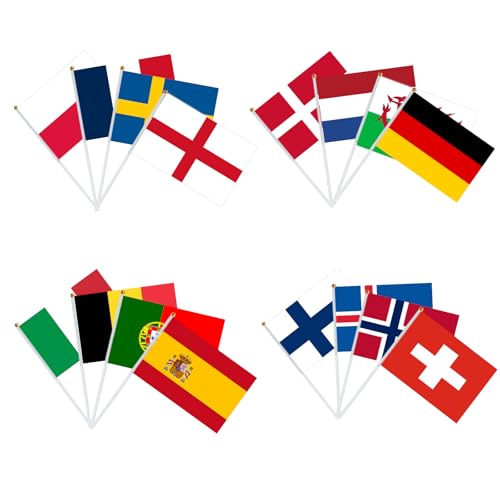 YOFANUP Football Party Flags Small Flag for World Cup 16 Countries Handheld Stick Flags for Football Events or Music Party Decorations (1 Pack)