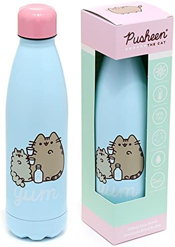 Puckator Reusable Officially Licensed Pusheen The Cat Foodie Insulated Hot & Cold Drinks Bottle, Leakproof Thermal Travel Flask, 500ml, Stainless Steel Double Walled, BPA Free PVC, Height 26cm