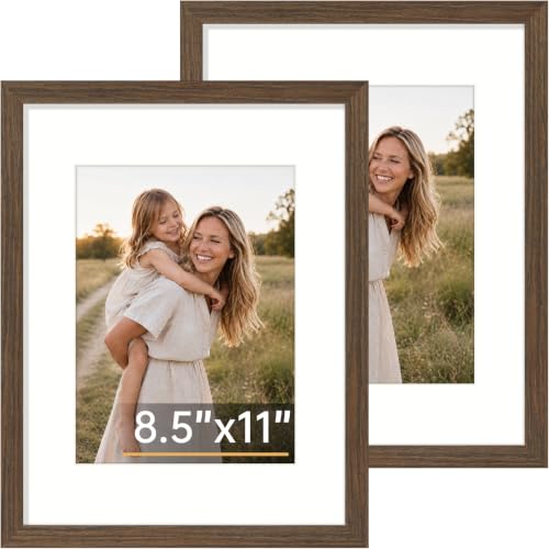 Vittanly 8.5x11 Picture Frame, Solid Wood Frame with Mat, Brown, 2 Pack