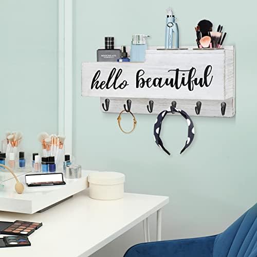 Rustic Hair Dryer Holder Wall Mounted, Hair Tools and Styling Organizer for Bathroom , Bathroom Supplies Storage Vanity Caddy for Blow Dryer Flat Iron Curling Wand Hair Straightener Brushes