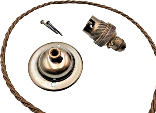 Antique Brass Ceiling Rose Pendant Set With B22 Lamp Holder