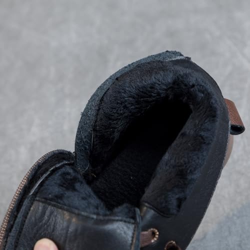 Womens Genuine Leather Lace Up Side Zipper High-Top Ankle Boots Retro Round Toe Platform Adds Height Fashion Combat Booties 7