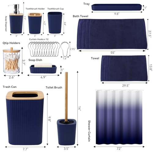 image for XLHOMO Navy Blue Bathroom Accessories with Bath Towels Ombre Shower Cu
