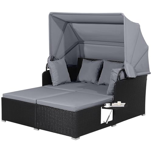Outdoor Rattan Daybed w/Canopy, Grey