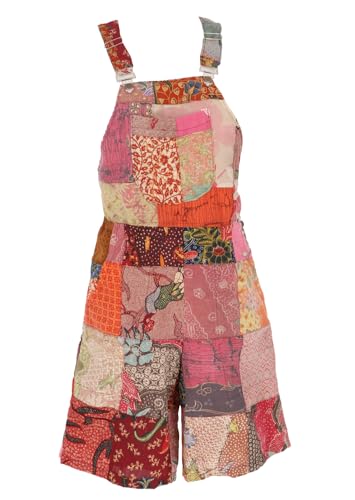 Salopette courte patchwork bohème femme rouge taille 38